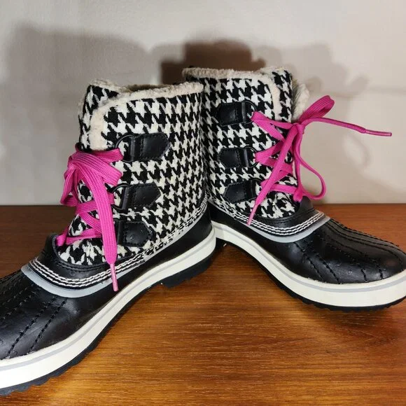 SOREL Leather Warm Lining Waterproof Winter Snow Boots Women (6) Black/White - Picture 5 of 16